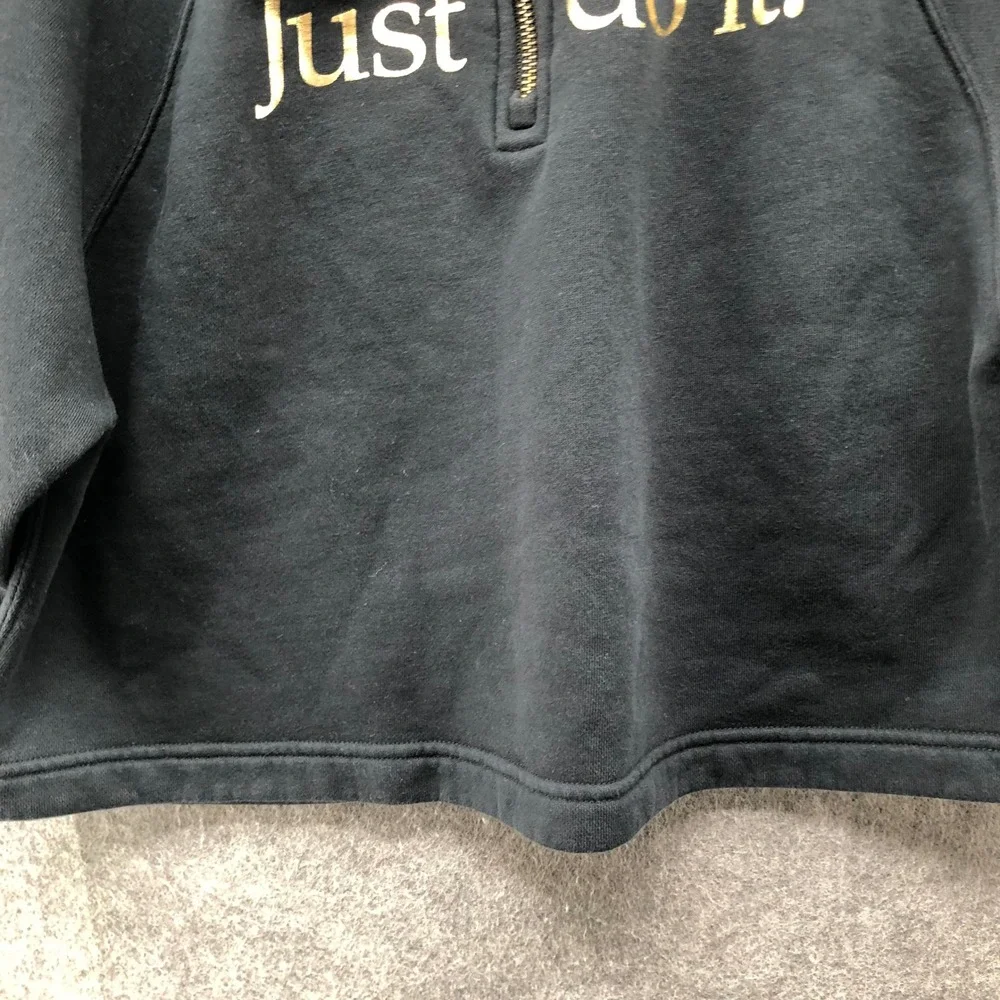 Nike Gold Foil Just Do It 1/4 Zip Cropped Sweatshirt Womens S Black Relaxed
